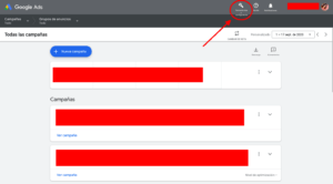 Google Ads Paso 1 Click en herramientas y configuración