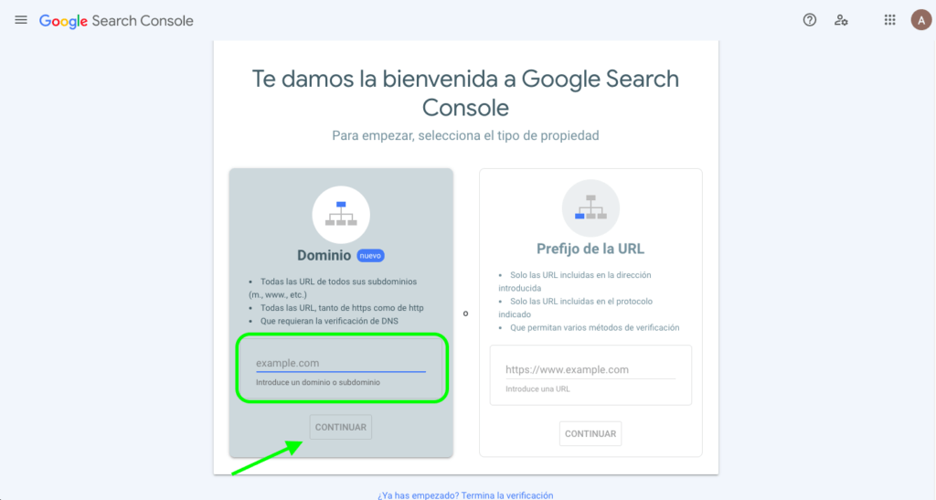 como indear una web en GSC paso 3